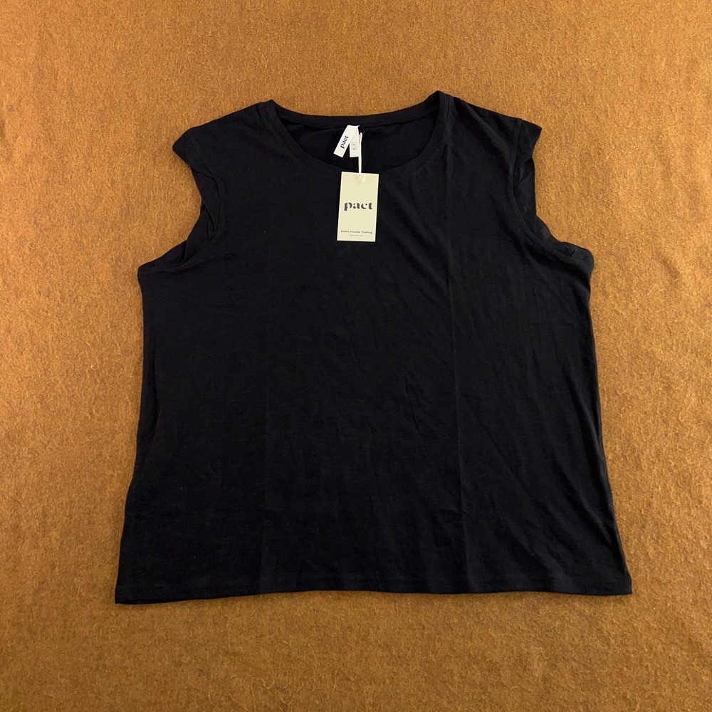 Pact Womens XL Black Featherweight Slub Muscle Tee Organic Cotton Tank Top NWT